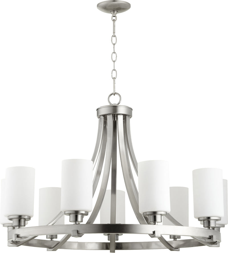 Quorum 6207-9-65 Nine Light Chandelier, Satin Nickel Finish - LightingWellCo