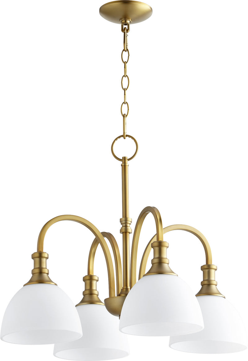 Quorum 6211-4-80 Four Light Chandelier, Aged Brass Finish - LightingWellCo