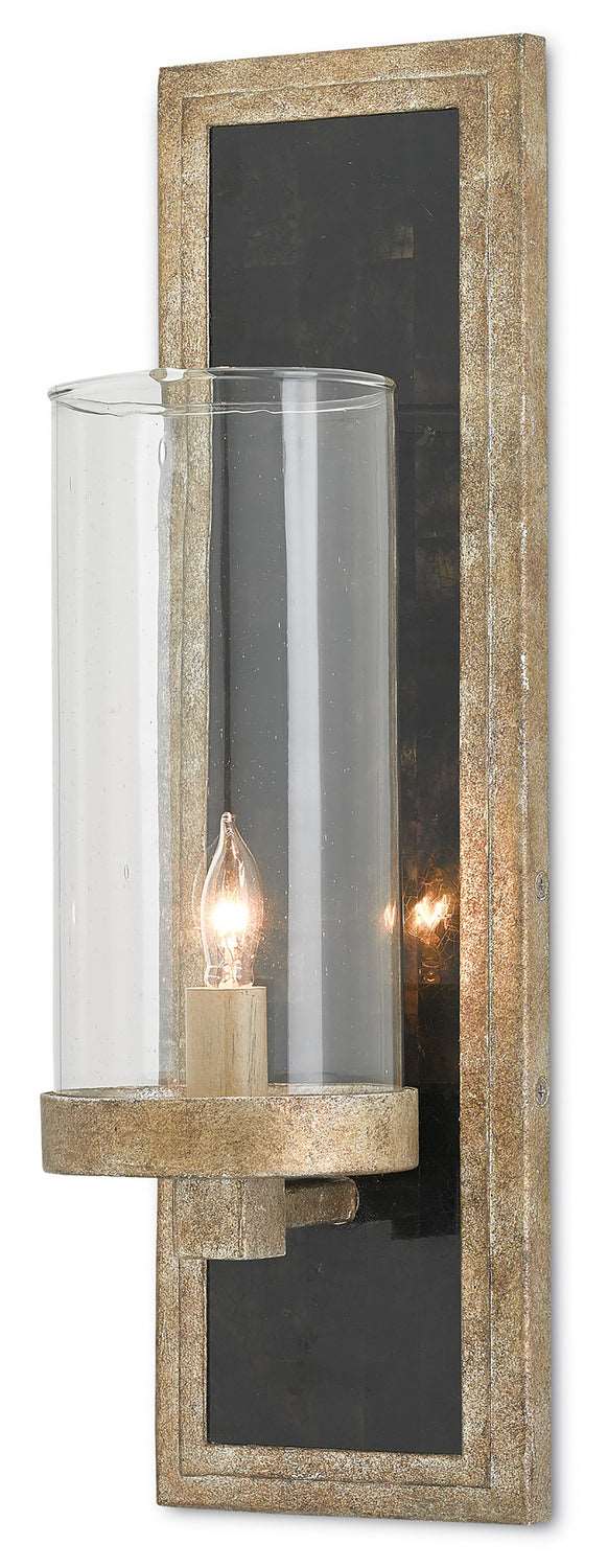 Currey and Company 5000-0025 One Light Wall Sconce, Antique Silver Leaf/Black Penshell Crackle Finish - LightingWellCo