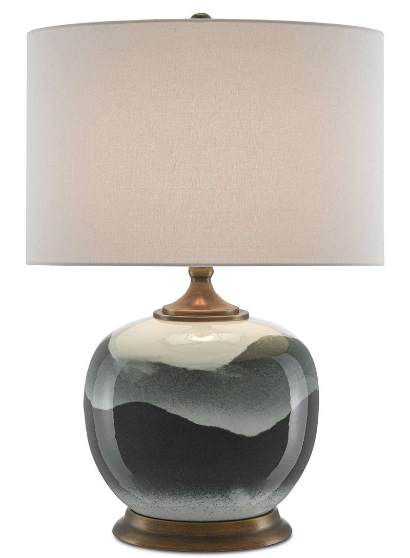 Currey and Company 6000-0109 One Light Table Lamp, White/Green/Antique Brass Finish - LightingWellCo