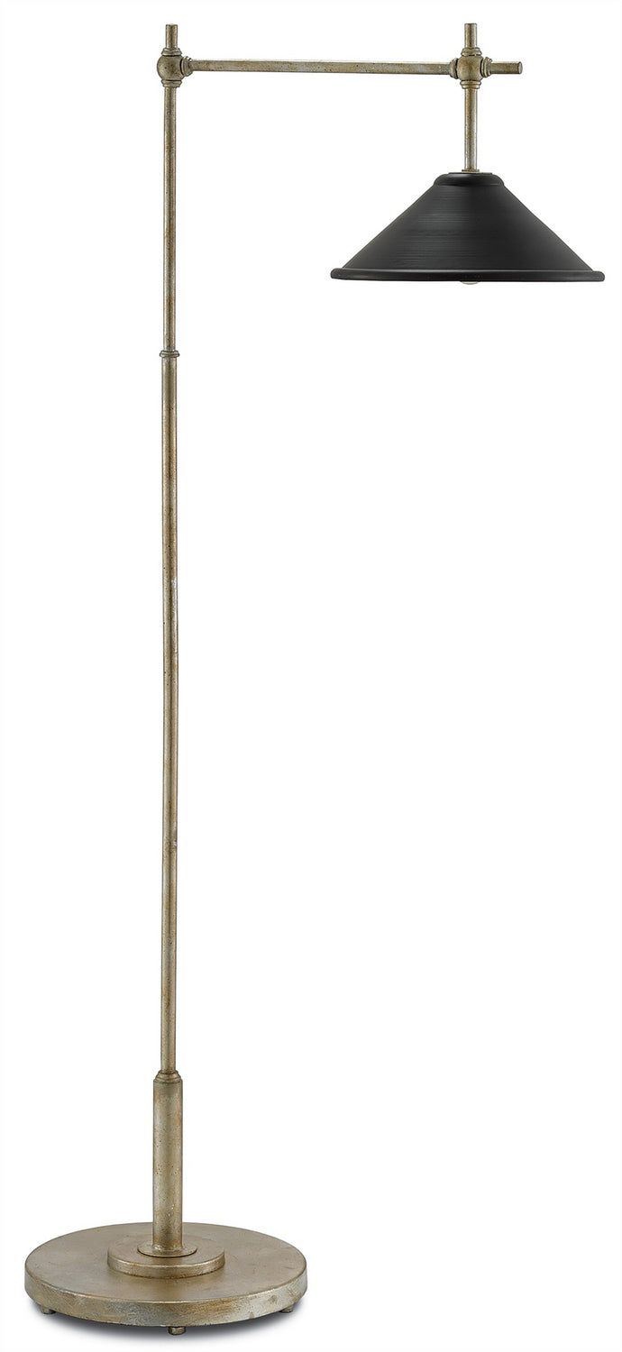 Currey and Company 8000-0007 One Light Floor Lamp, Silver Granello/Satin Black Finish - LightingWellCo