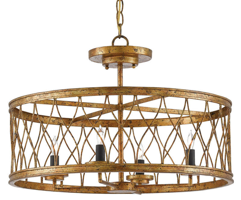 Currey and Company 9000-0050 Four Light Pendant, Gold Leaf Finish - LightingWellCo