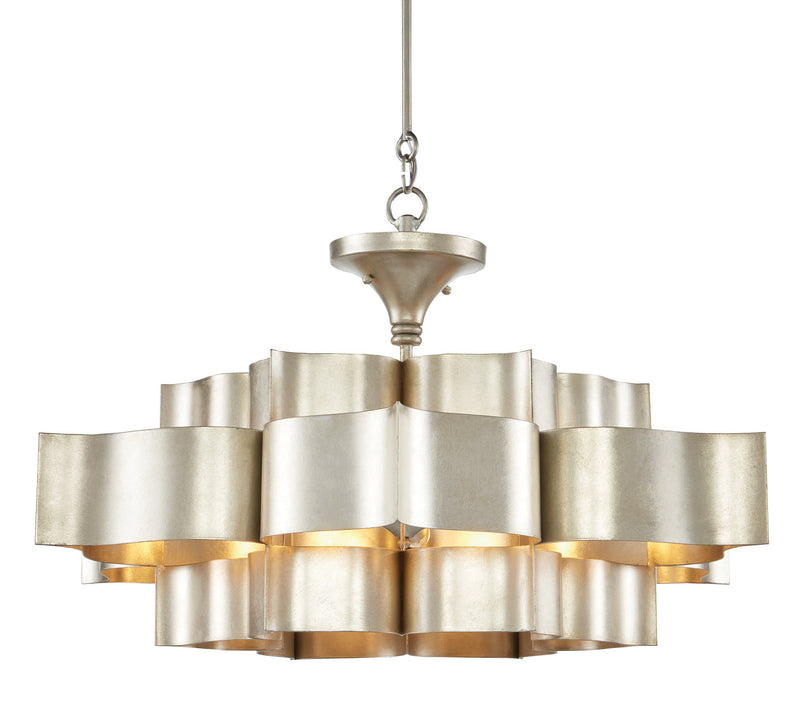 Currey and Company 9000-0051 Six Light Chandelier, Contemporary Silver Leaf Finish - LightingWellCo