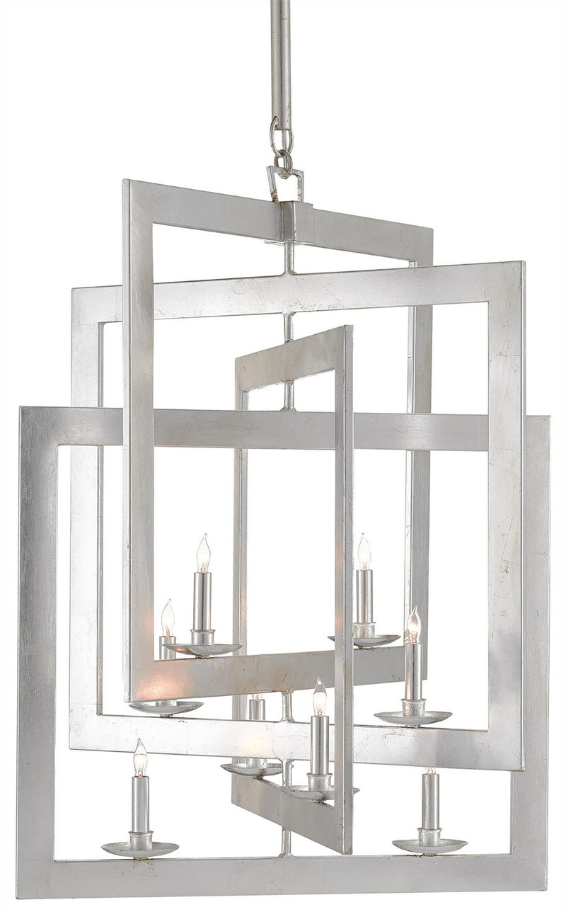 Currey and Company 9000-0056 Eight Light Chandelier, Contemporary Silver Leaf Finish - LightingWellCo