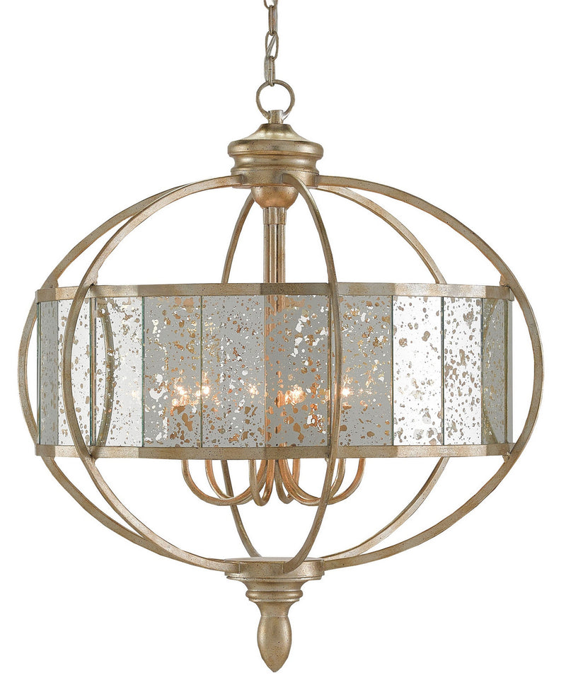 Currey and Company 9000-0072 Six Light Chandelier, Silver Granello/Raj Mirror Finish - LightingWellCo