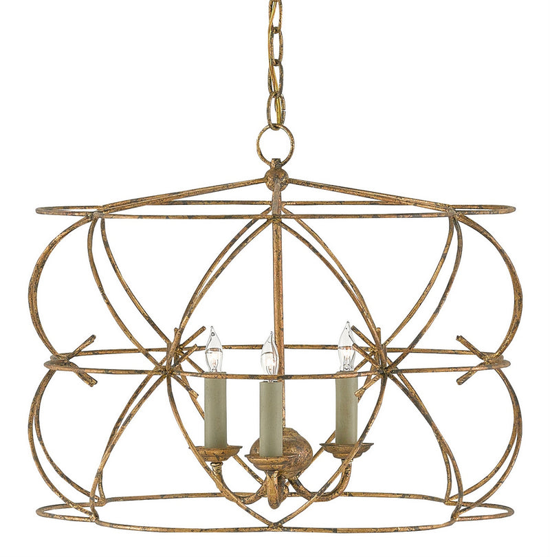 Currey and Company 9000-0108 Three Light Chandelier, Sicilian Gold Leaf Finish - LightingWellCo