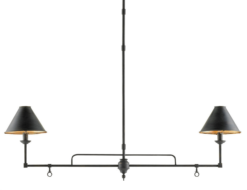 Currey and Company 9000-0114 Two Light Chandelier, French Black/Contemporary Gold Leaf Interior Finish - LightingWellCo