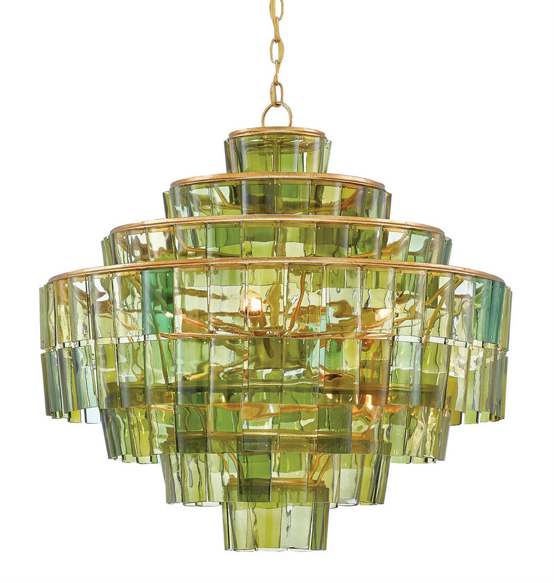 Currey and Company 9000-0148 Eight Light Chandelier, Dark Contemporary Gold Leaf/Green Finish - LightingWellCo