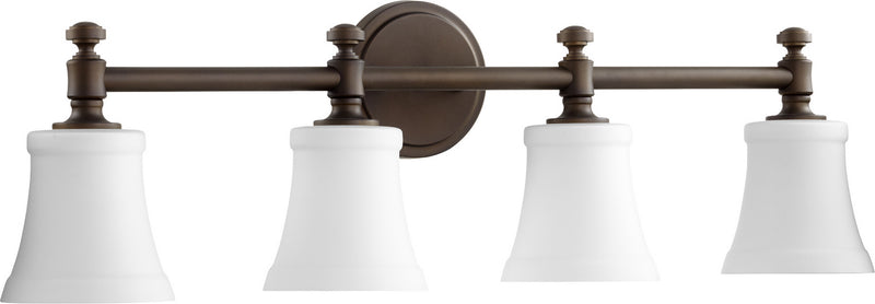 Quorum 5122-4-186 Four Light Vanity, Oiled Bronze w/ Satin Opal Finish - LightingWellCo