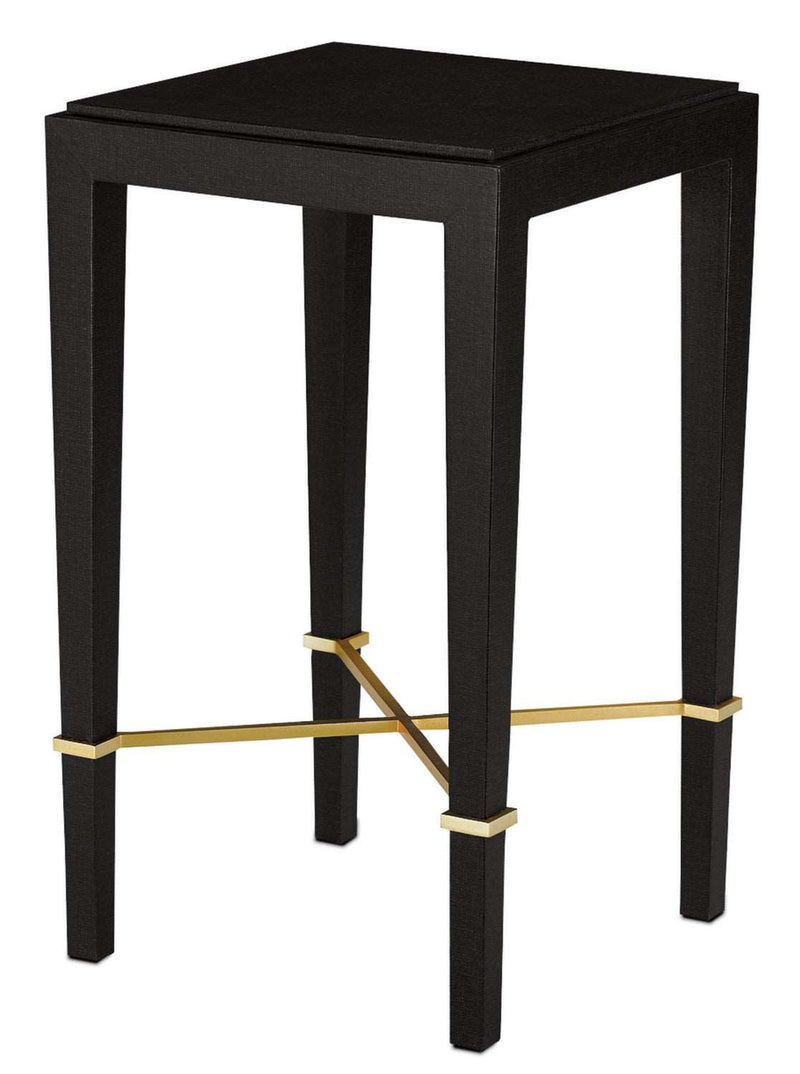 Currey and Company 3000-0034 Drinks Table, Black Lacquered Linen/Champagne Finish - LightingWellCo