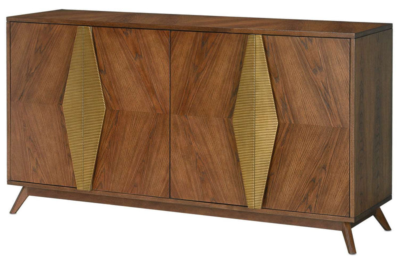 Currey and Company 3000-0052 Credenza, Dark Chestnut/Antique Brass Finish - LightingWellCo