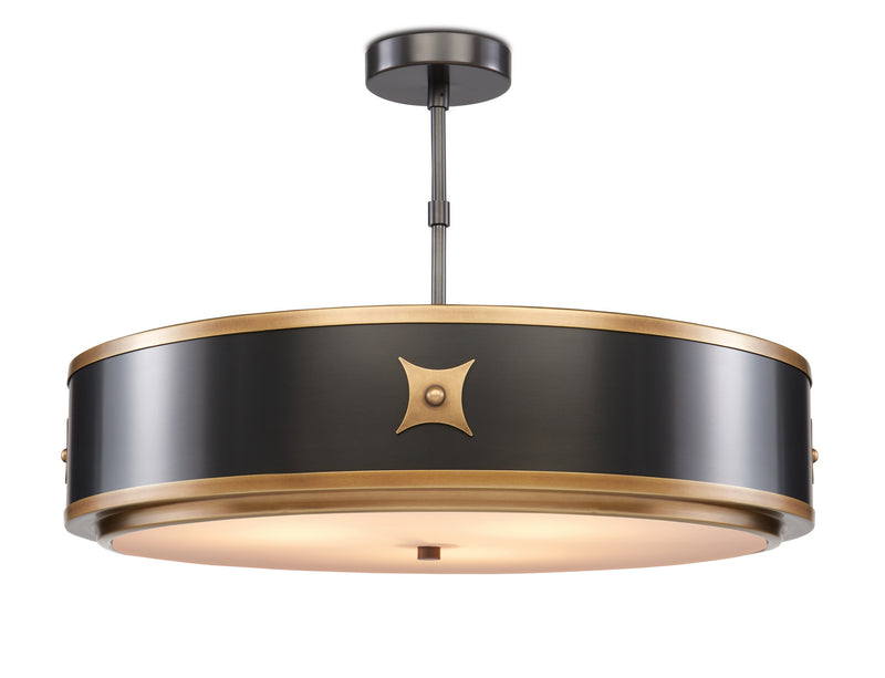 Currey and Company 9000-0171 Three Light Pendant, Satin Black/Antique Brass/White Finish - LightingWellCo