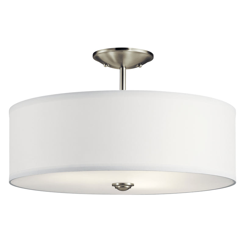 Kichler 43692NI Three Light Semi Flush Mount, Brushed Nickel Finish - LightingWellCo