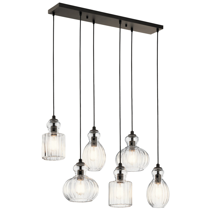 Kichler 43950OZ Six Light Linear Chandelier, Olde Bronze Finish - LightingWellCo