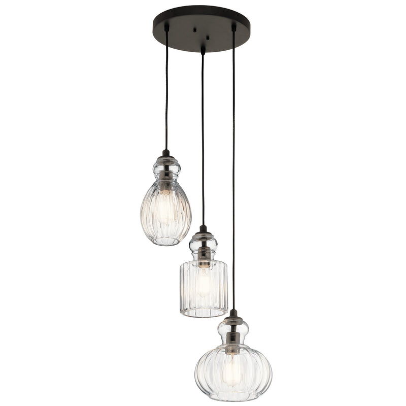 Kichler 43952OZ Three Light Pendant, Olde Bronze Finish - LightingWellCo