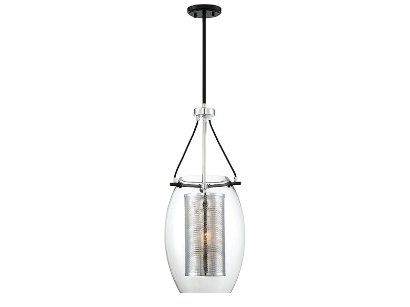 Savoy House Dunbar 7-9063-1-67 One Light Pendant, Matte Black w/ Polished Chrome Finish - LightingWellCo