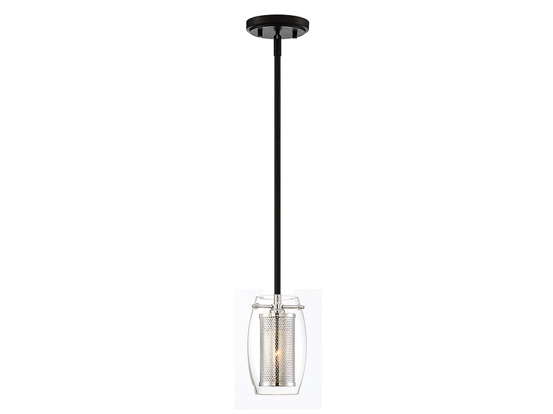 Savoy House Dunbar 7-9064-1-67 One Light Mini Pendant, Matte Black w/ Polished Chrome Finish - LightingWellCo