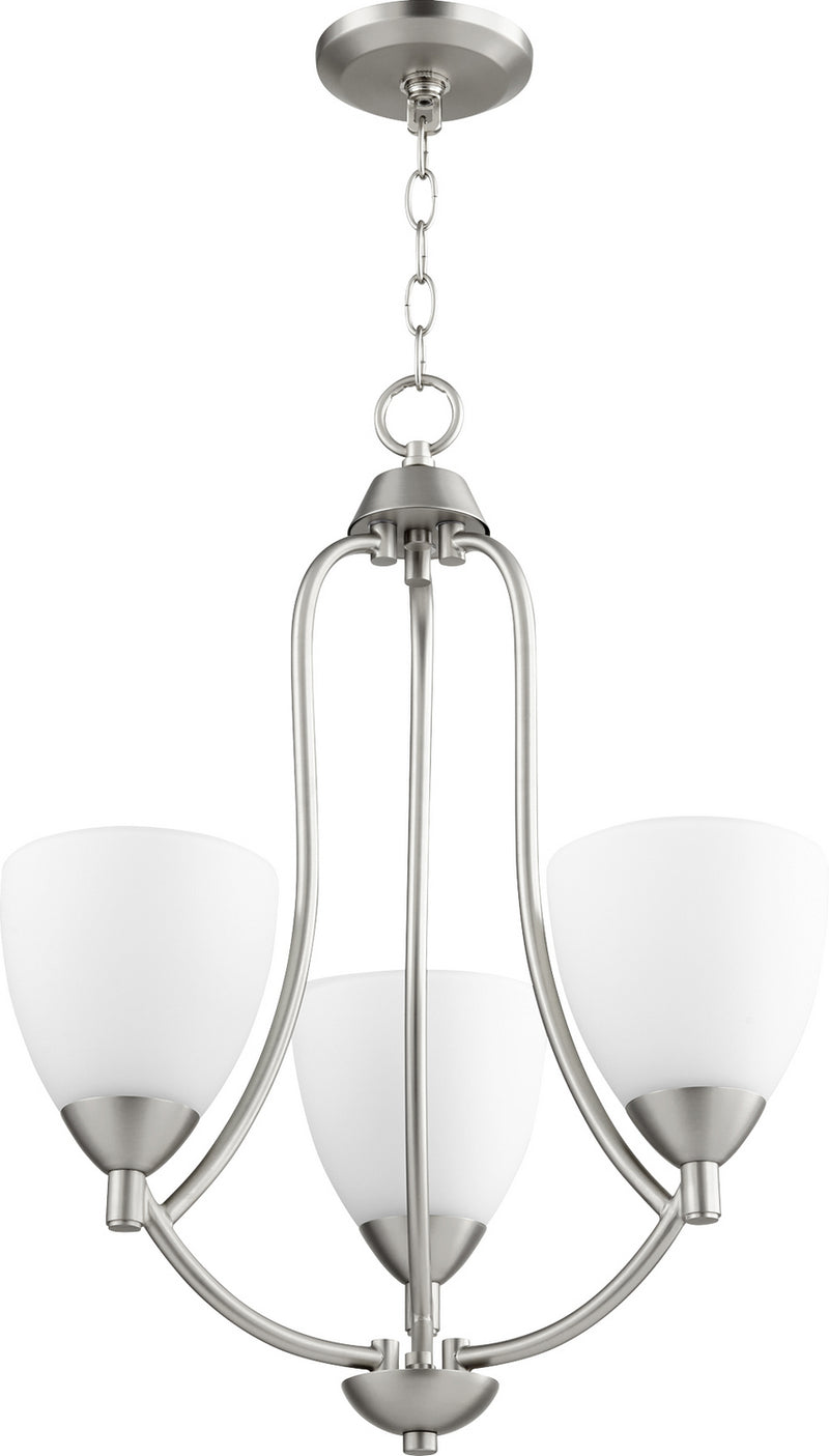 Quorum 6069-3-65 Three Light Chandelier, Satin Nickel Finish - LightingWellCo