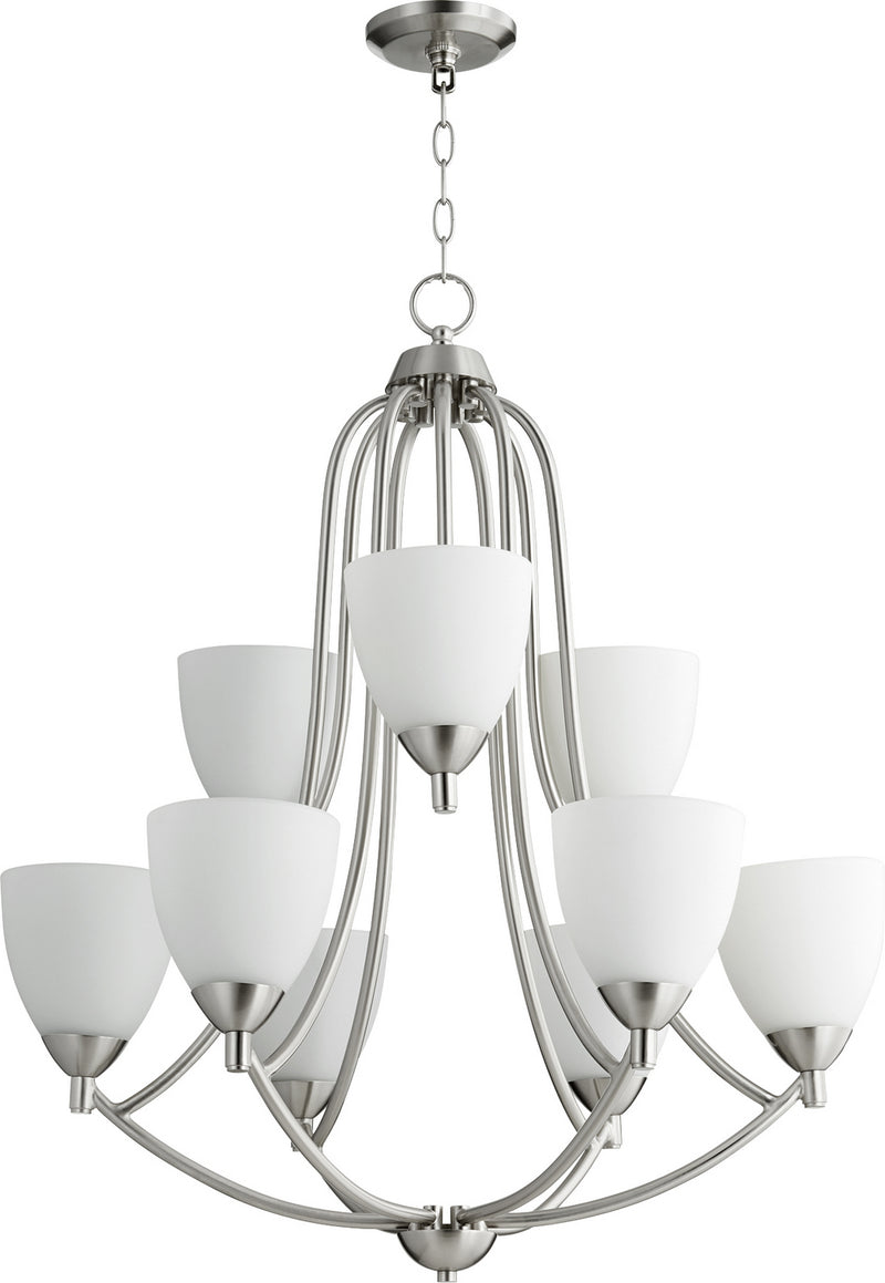 Quorum 6069-9-65 Nine Light Chandelier, Satin Nickel Finish - LightingWellCo