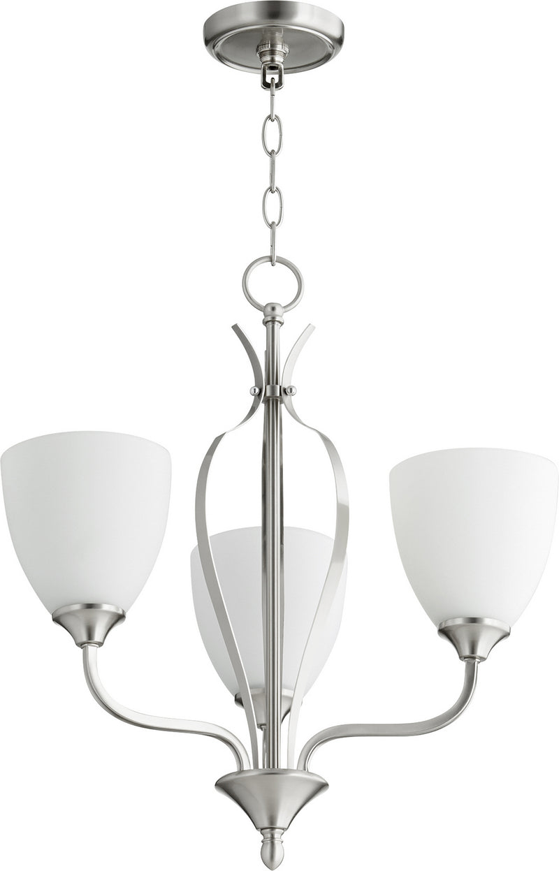 Quorum 6127-3-65 Three Light Chandelier, Satin Nickel Finish - LightingWellCo