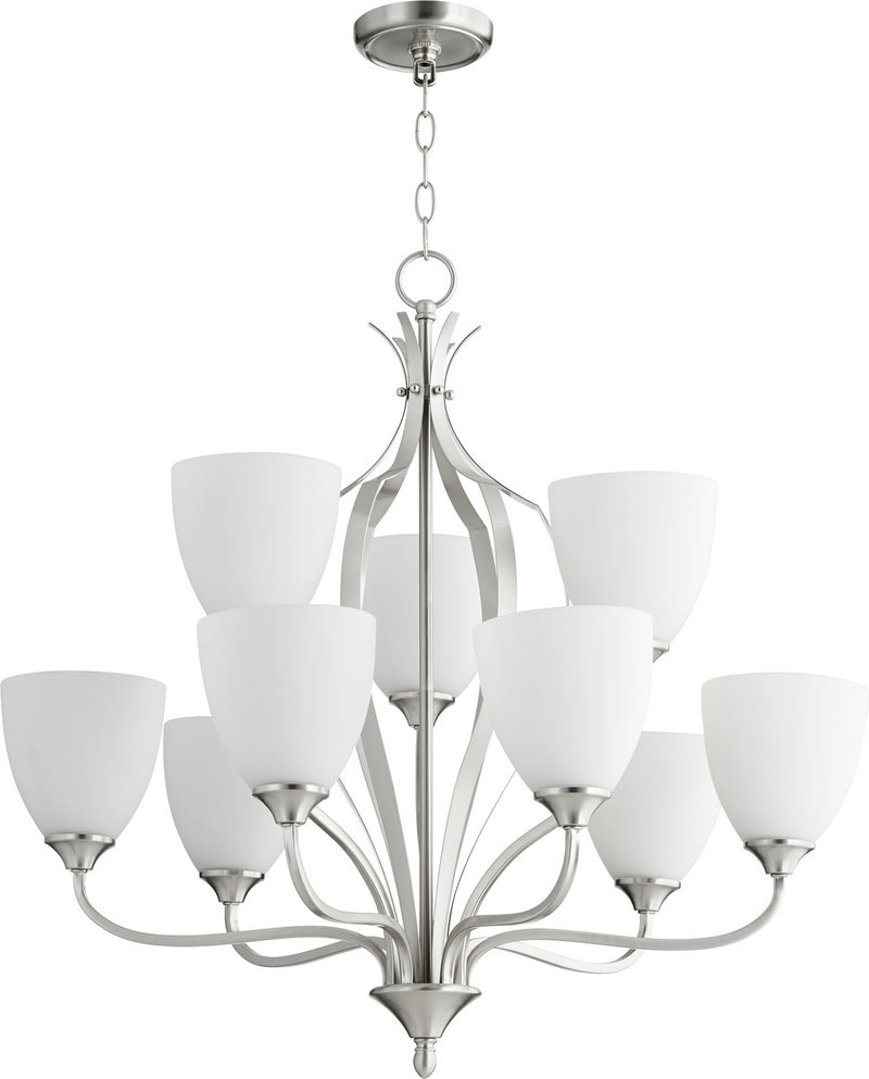 Quorum 6127-9-65 Nine Light Chandelier, Satin Nickel Finish - LightingWellCo