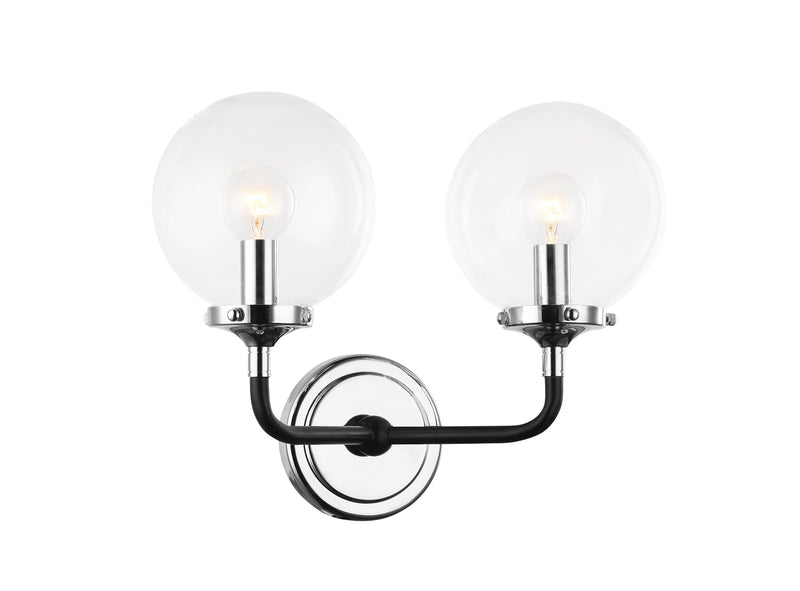 Matteo Lighting W58202CHCL Two Light Wall Sconce, Black & Chrome Finish - LightingWellCo