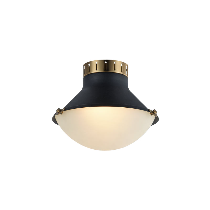 Matteo Lighting X66302MBAG Two Light Flush Mount, Matte Black & Aged Gold Brass Finish - LightingWellCo