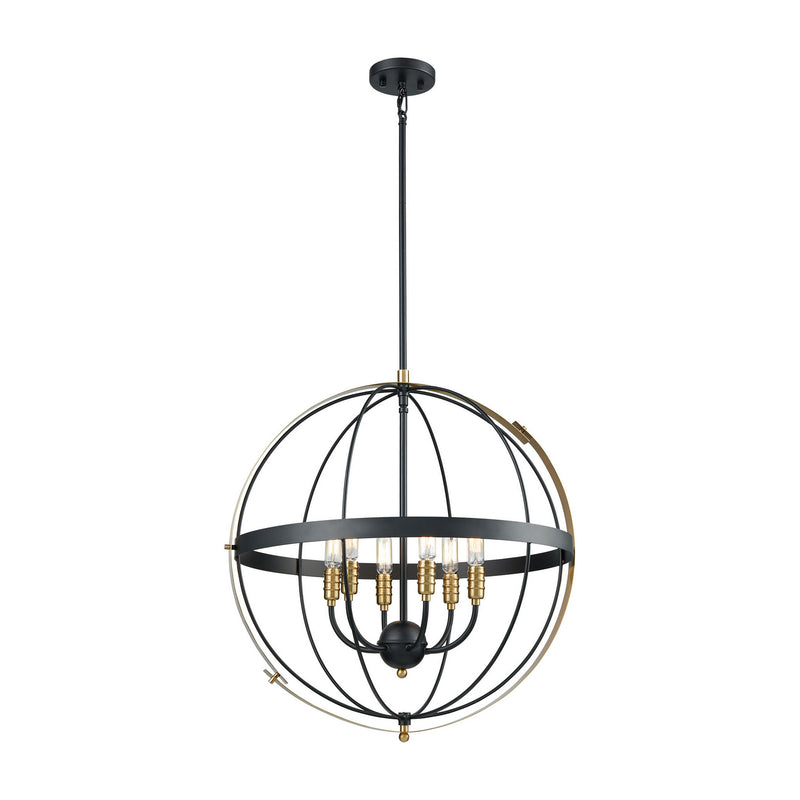 ELK Home 15286/6 Six Light Chandelier, Matte Black, Satin Brass, Satin Brass Finish - At LightingWellCo