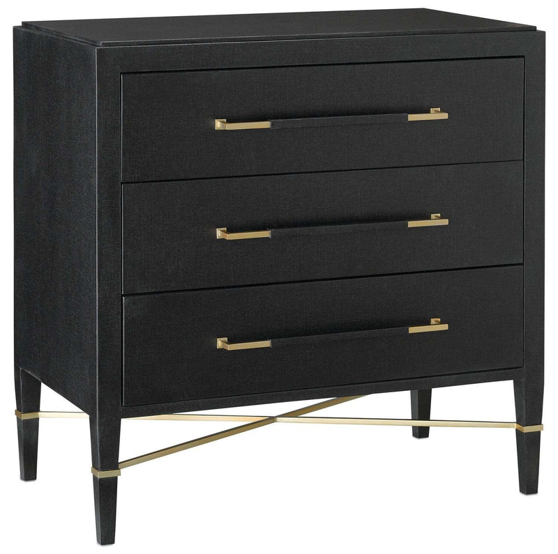 Currey and Company 3000-0065 Chest, Black Lacquered Linen/Champagne Finish - LightingWellCo