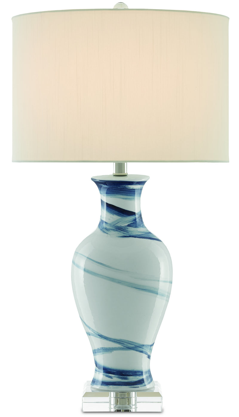 Currey and Company 6000-0316 One Light Table Lamp, White/Blue Finish - LightingWellCo