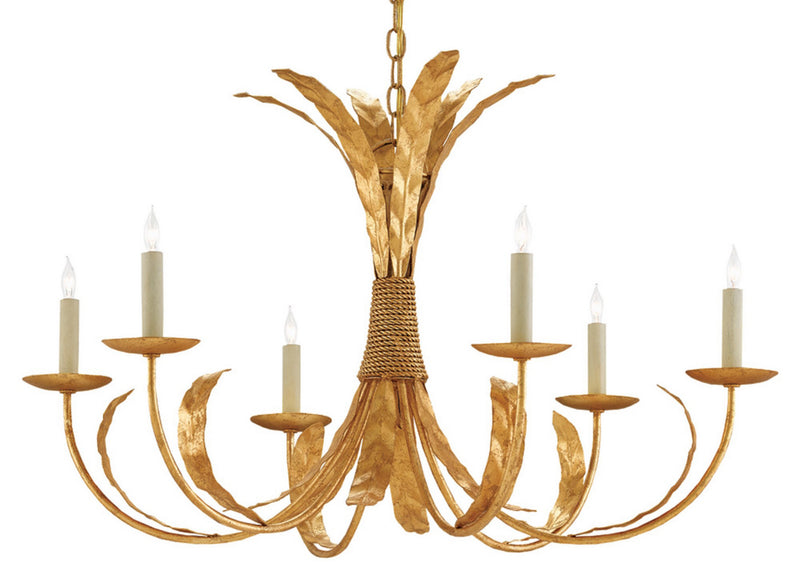 Currey and Company 9000-0186 Six Light Chandelier, Grecian Gold Leaf Finish - LightingWellCo