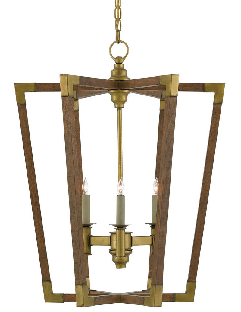 Currey and Company 9000-0220 Three Light Lantern, Chestnut/Brass Finish - LightingWellCo