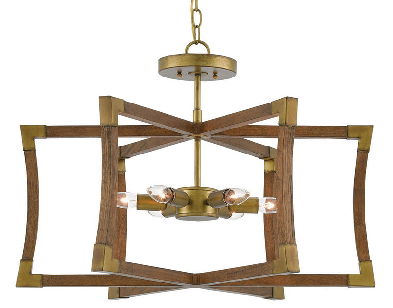 Currey and Company 9000-0221 Six Light Lantern, Chestnut/Brass Finish - LightingWellCo