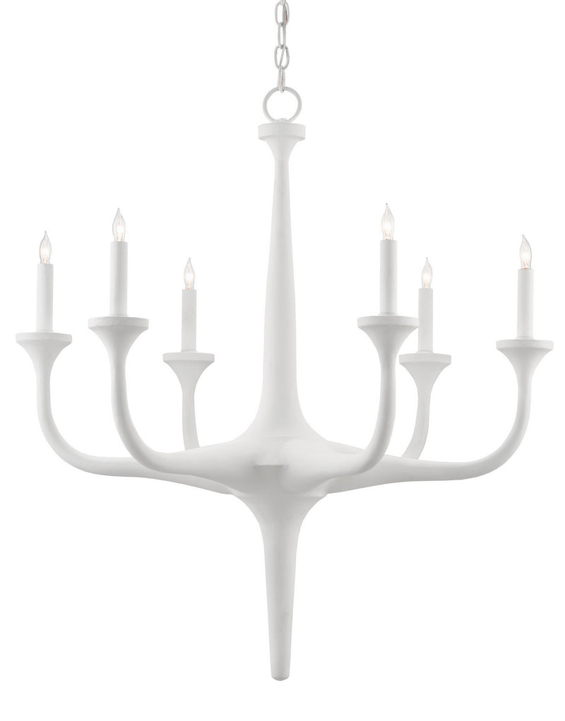 Currey and Company 9000-0255 Six Light Chandelier, Gesso White Finish - LightingWellCo