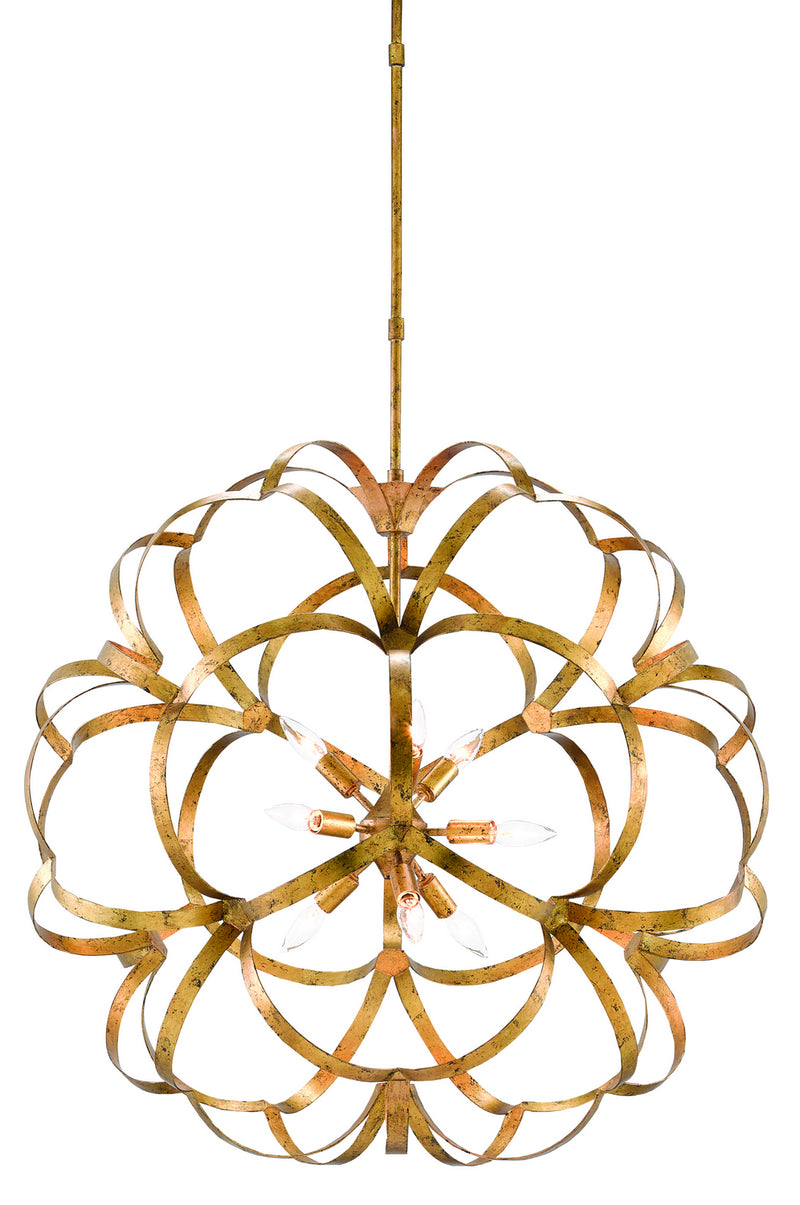 Currey and Company 9000-0259 Nine Light Chandelier, New Gold Leaf Finish - LightingWellCo