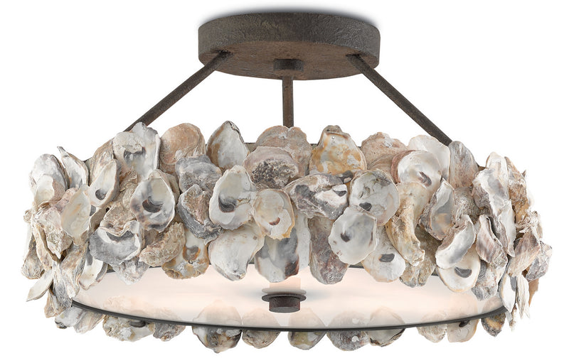 Currey and Company 9000-0265 Three Light Semi-Flush Mount, Textured Bronze/Natural Finish - LightingWellCo