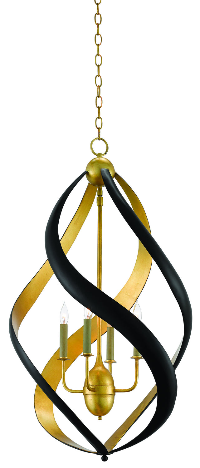 Currey and Company 9000-0321 Four Light Chandelier, Contemporary Gold Leaf/Satin Black Finish - LightingWellCo