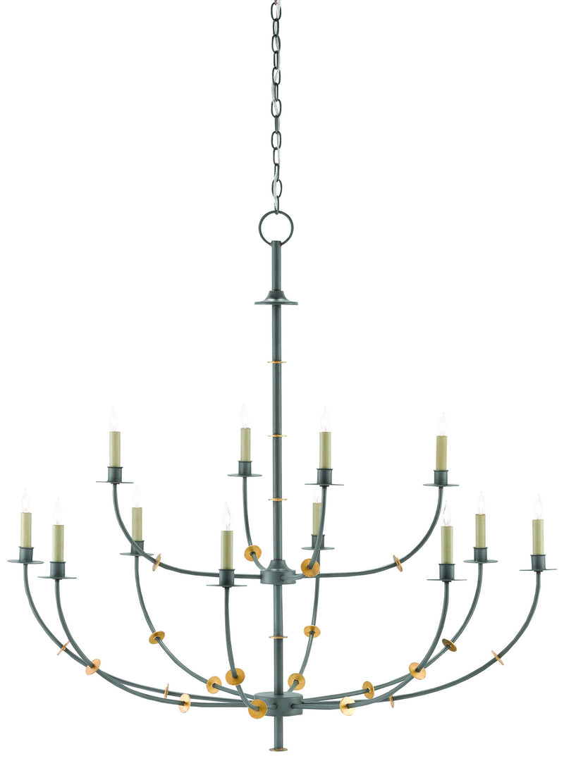 Currey and Company 9000-0331 12 Light Chandelier, Hiroshi Gray/Contemporary Gold Leaf Finish - LightingWellCo