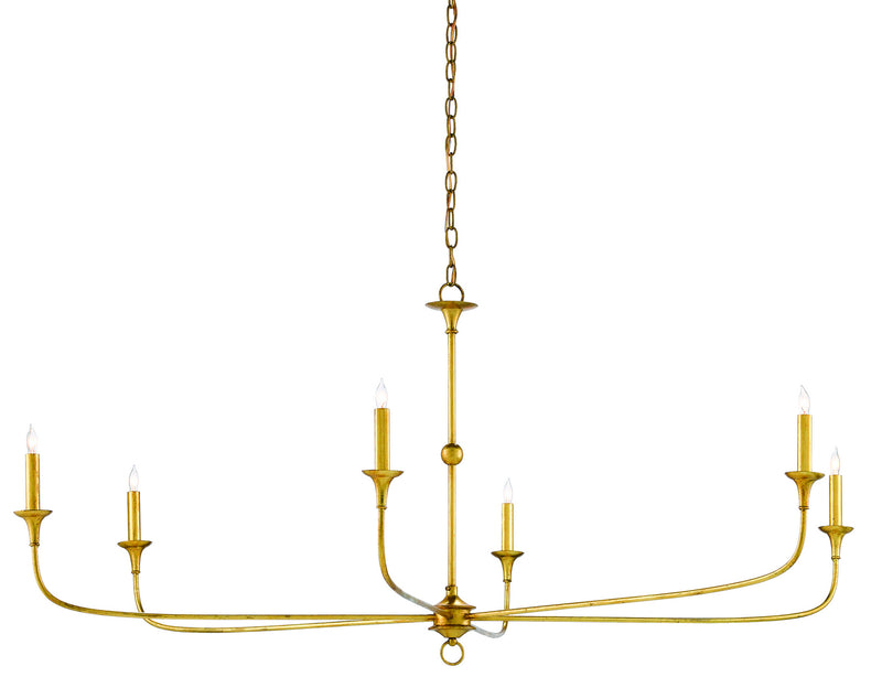 Currey and Company 9000-0370 Six Light Chandelier, Contemporary Gold Leaf Finish - LightingWellCo