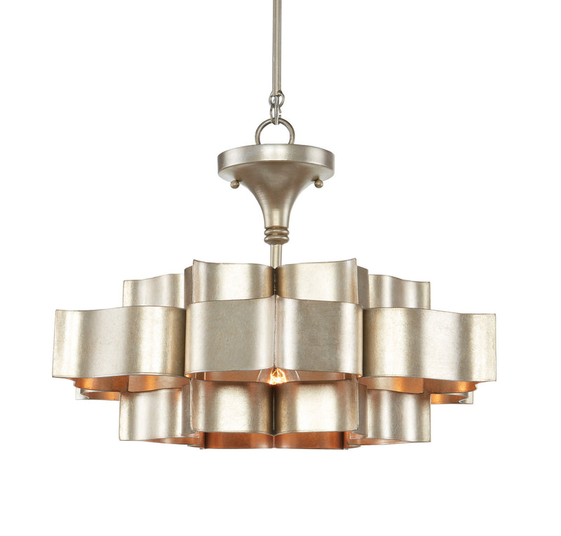 Currey and Company 9000-0374 One Light Chandelier, Contemporary Silver Leaf Finish - LightingWellCo