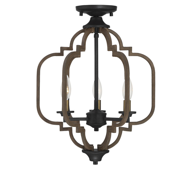 Savoy House 6-0303-3-96 Three Light Semi-Flush Mount, Barrelwood w/ Brass Accents Finish LightingWellCo