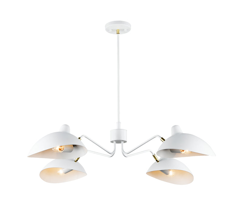 Matteo Lighting C57904WH Four Light Pendant, White & Brushed Gold Finish - LightingWellCo