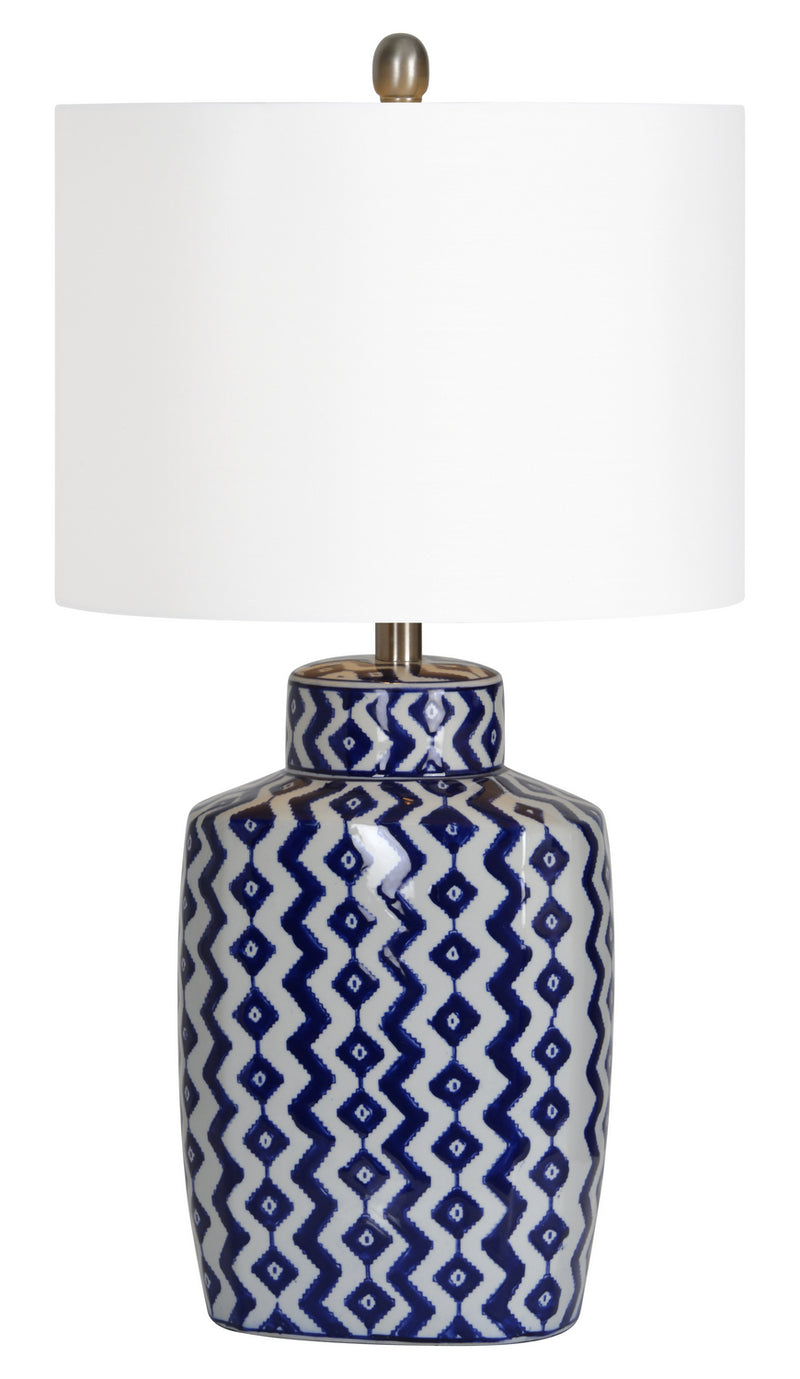 Renwil Beryl LPT590 One Light Table Lamp, Blue / White Shevron Pattern / Satin Nickel Finish - LightingWellCo