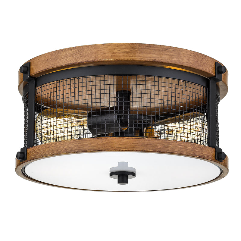 Millennium 3522-MB/WG Two Light Flushmount, Matte Black/Wood Grain Finish - LightingWellCo