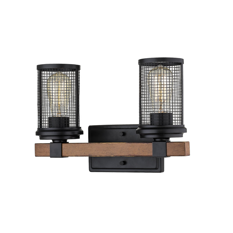 Millennium 3532-MB/WG Two Light Vanity, Matte Black/Wood Grain Finish - LightingWellCo