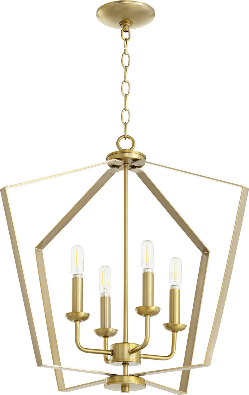 Quorum 894-4-80 Four Light Entry Pendant, Aged Brass Finish - LightingWellCo