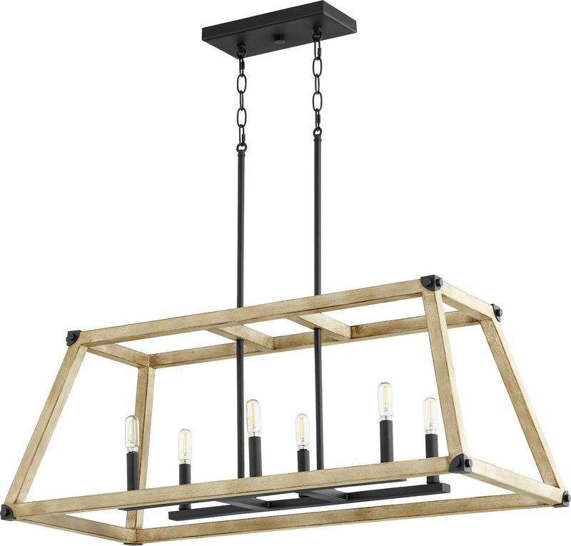 Quorum 6589-6-69 Six Light Entry Pendant, Black w Driftwood finish Finish - LightingWellCo