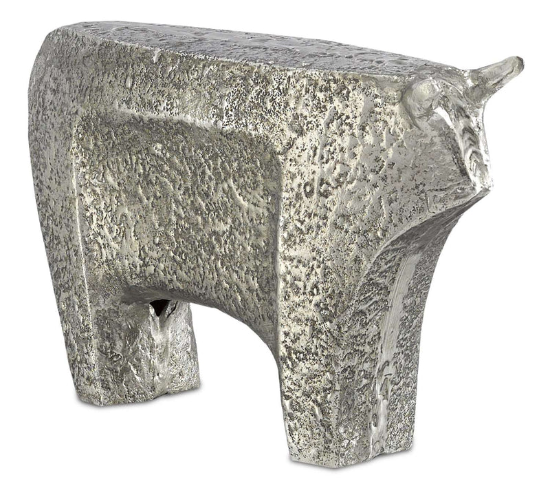 Currey and Company 1200-0081 Bull, Textured Silver Finish - LightingWellCo