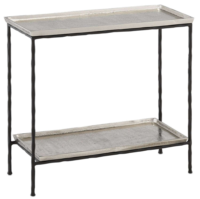 Currey and Company 4000-0061 Side Table, Antique Silver/Black Finish - LightingWellCo