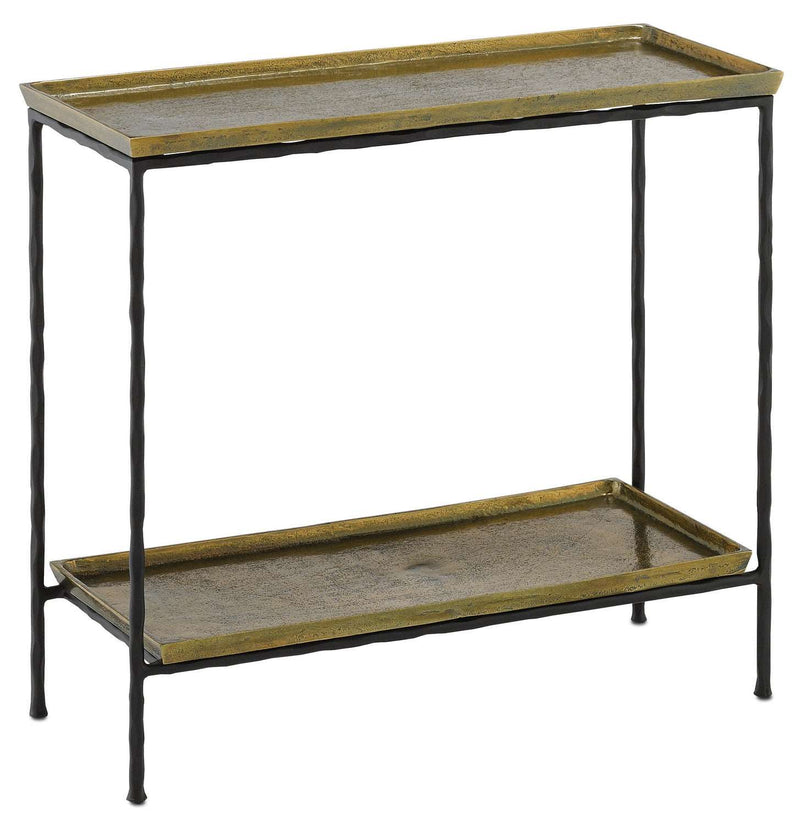 Currey and Company 4000-0060 Side Table, Antique Brass/Black Finish - LightingWellCo